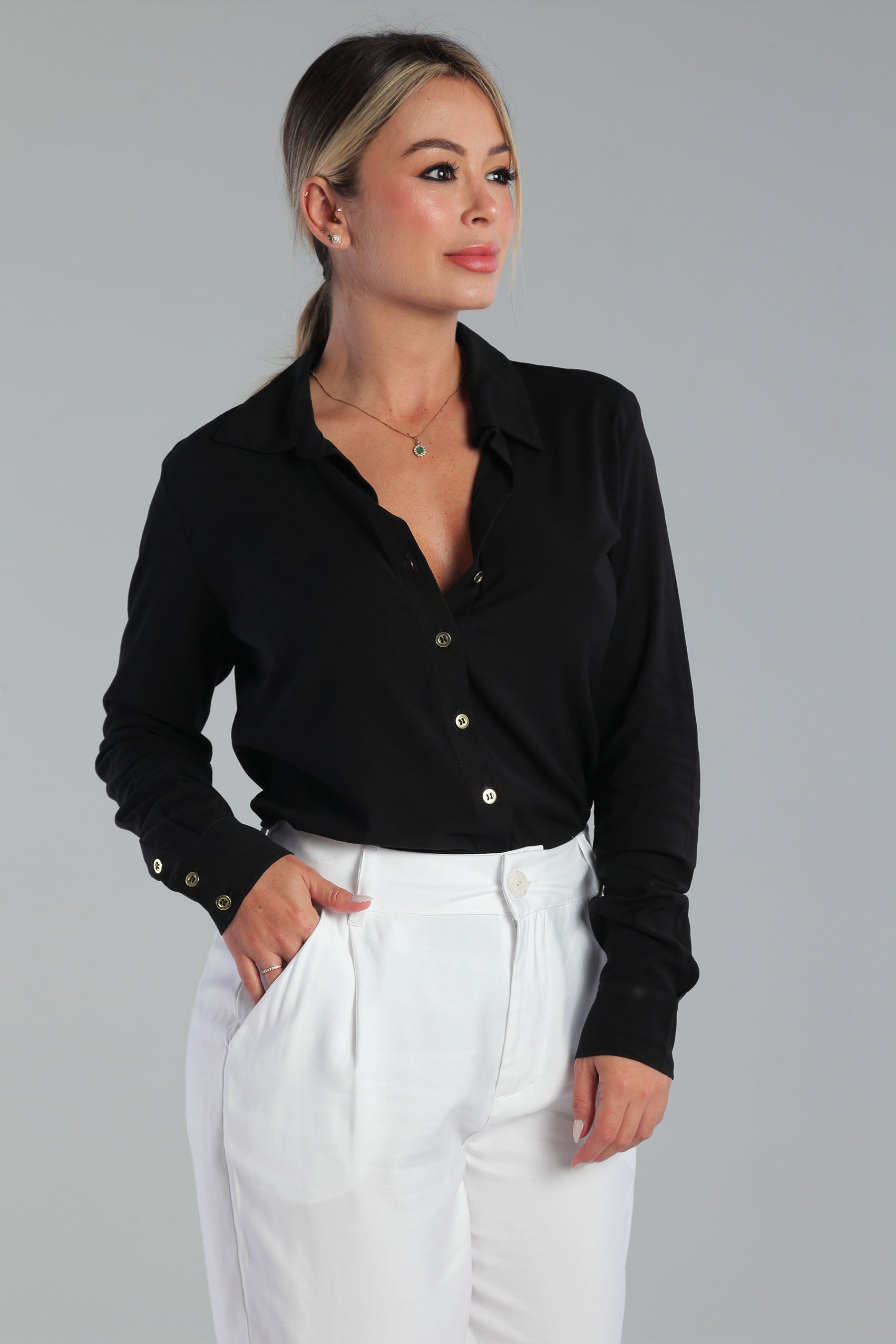 Camisa silueta ajustada, manga larga