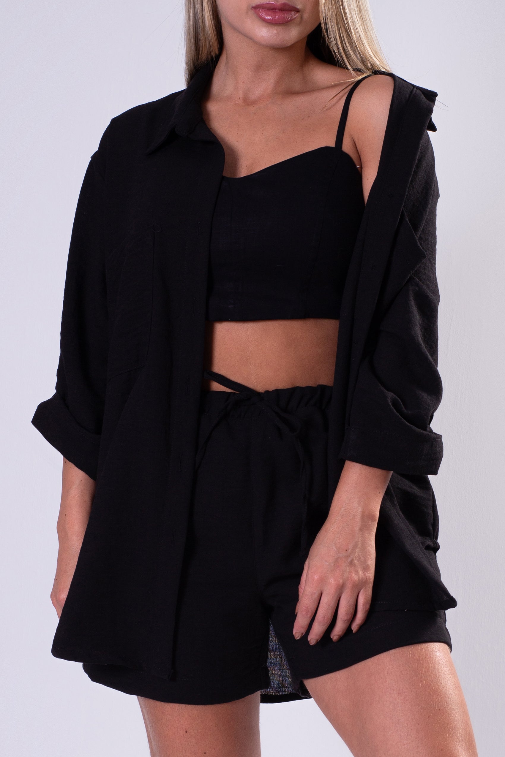 CONJUNTO DE SHORT PRETINA RESORTADA Y CORDÓN CON CAMISERA (No Top)