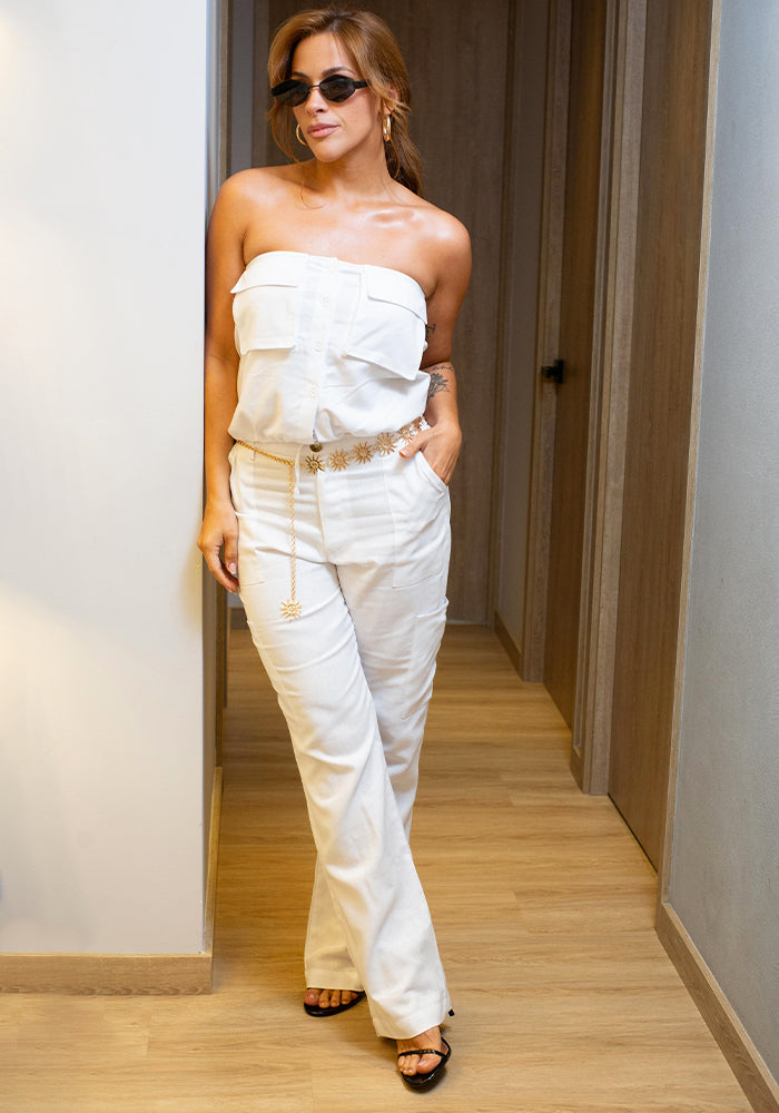 BLUSA STRAPLESS CON BOTONES Y CORDON