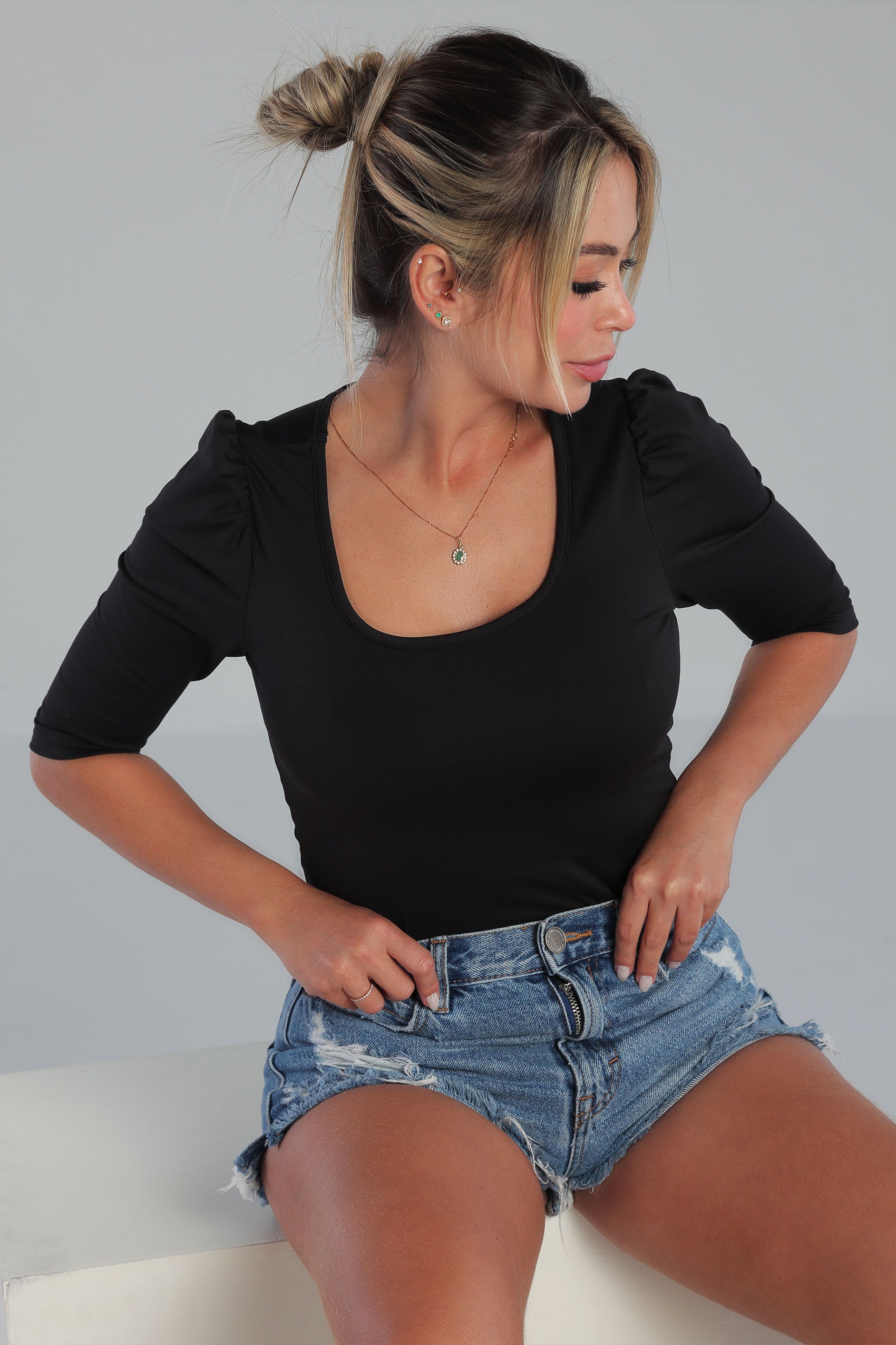 BLUSA MANGA 3/4 CON RECOGIDO