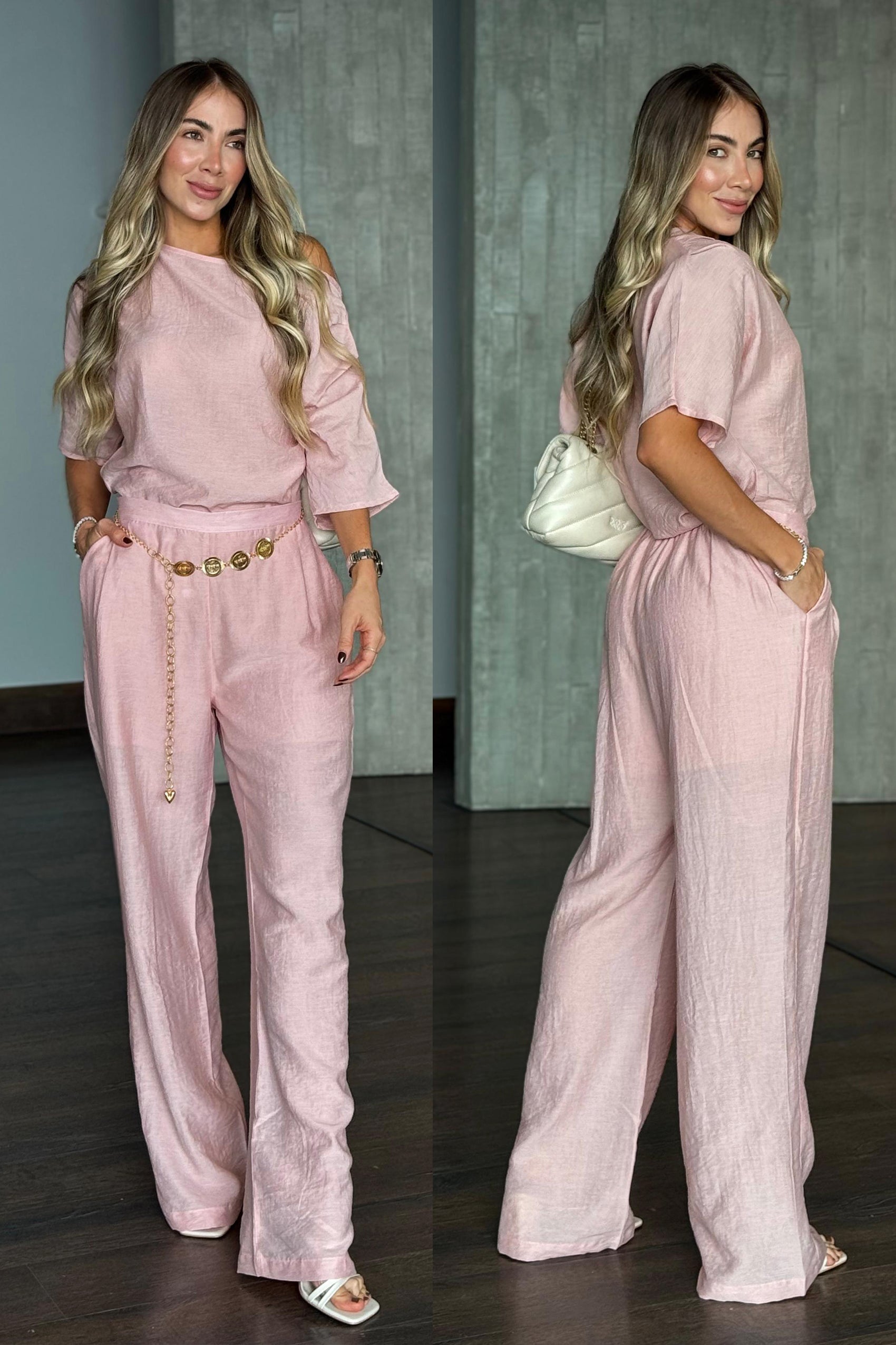 CONJUNTO SILUETA FLARED CON PRETINA DELGADA Y DETALLE EN CINTURA