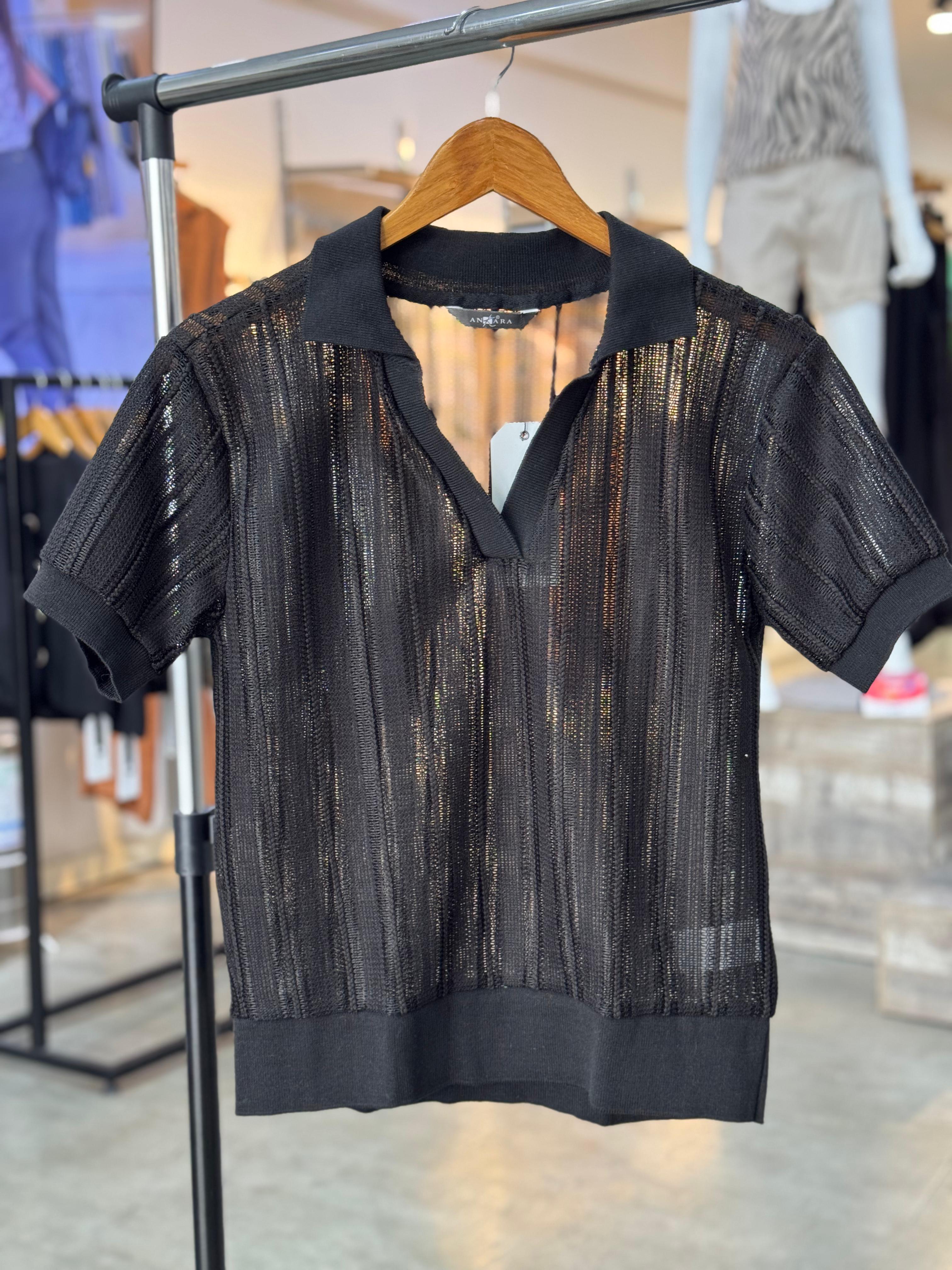 BLUSA MANGA CORTA EN TELA TIPO TEJIDA