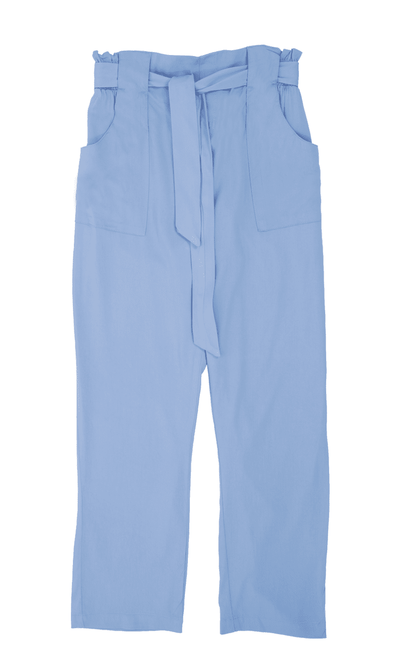 Pantalón tiro alto con cintura elástica, silueta semiajustada y largo tobillero.